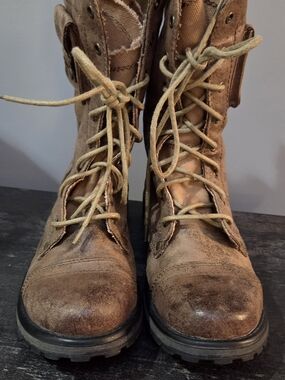 Roxy Distressed Brown Lace-Up Combat Boots
